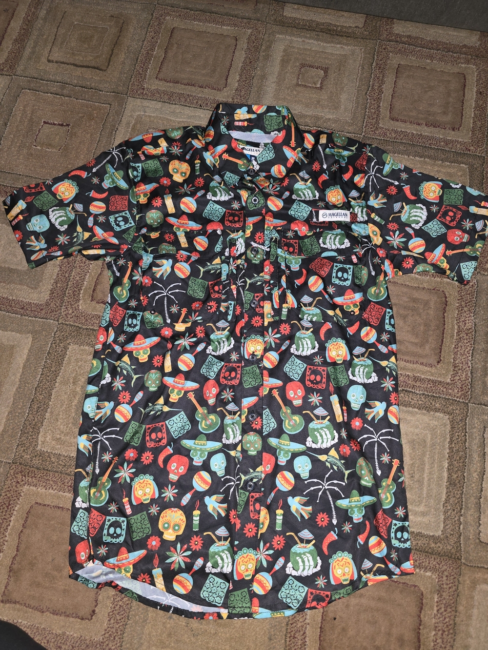 Magellan Outdoors Men’s Dia De Los Muertos Print Short Sleeve Shirt
